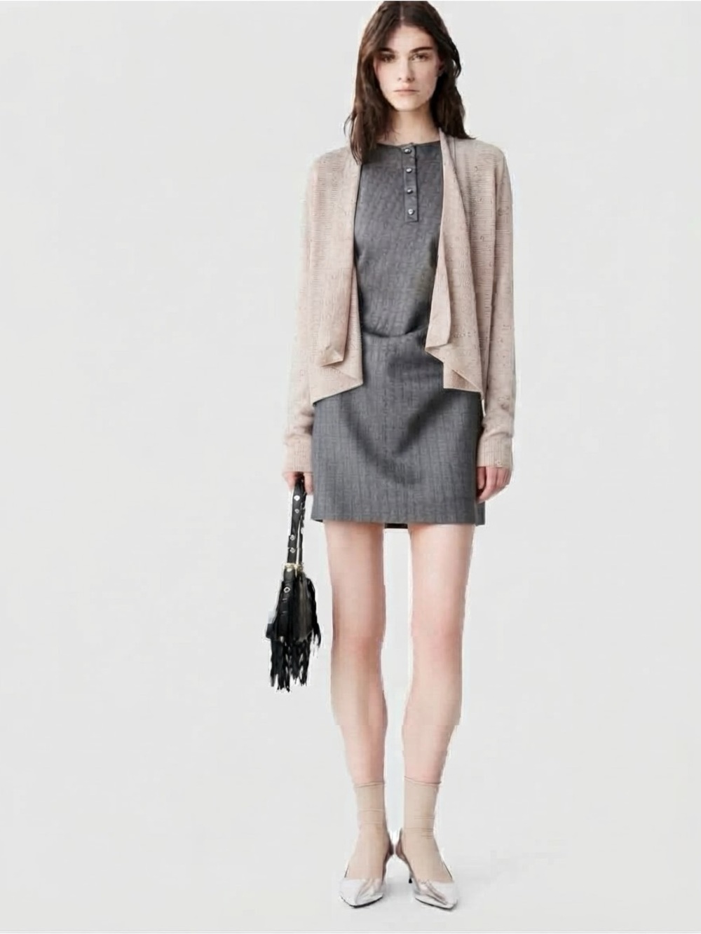 EILEEN FISHER Organic Cotton Wool Speckled Drape Front Cardigan Sweater Minimal